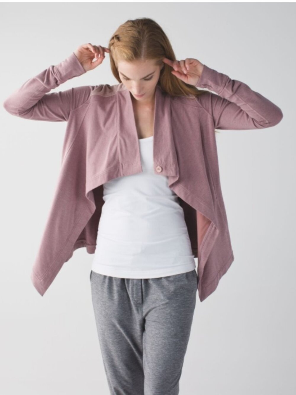 Lululemon Coast Wrap Full Zip US 6 Heathered Rose Drawstring Thumbholes GUC